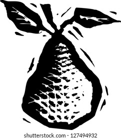 Black and white vector illustration of a pear