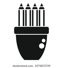 Black and white vector illustration of pencils standing in a pot, representing the concept of creativity and inspiration