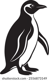 A black and white vector illustration of a penguin