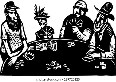Black and white vector illustration of people playing poker