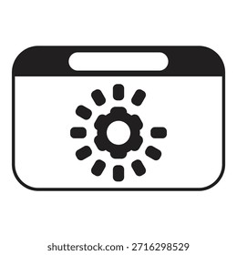 Ilustración vectorial en blanco y negro de una pantalla de teléfono con un engranaje giratorio, que simboliza la carga, el procesamiento o el Actualizar del sistema