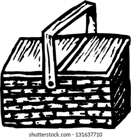 Black and white vector illustration of a picnic basket