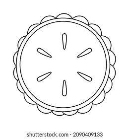 Black and white vector illustration of a pie with jam seen from above