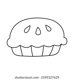 Black and white vector illustration of a pie with filling on a white background.