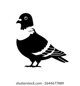 Black and white vector illustration of a pigeon in side view. Simple and bold silhouette style, perfect for logos, labels, icons, or minimal animal-themed designs
