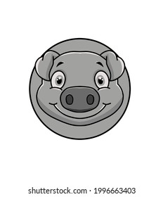 black and white vector illustration of pig's head in simple flat style.