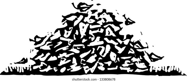 Black and white vector illustration of the pile of leaves