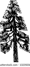 Black and white vector illustration of pine tree