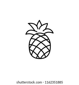 Black & white vector illustration of pineapple. Line icon of fresh fruit. Vegan & vegetarian food. Health eating ingredient. Isolated object on white background. 