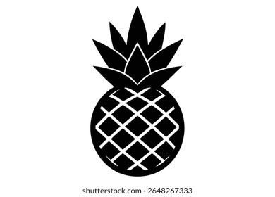 Black and white vector illustration of a pineapple silhouette against a white background The pineapple is depicted in a simple geometric style