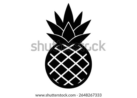 Black and white vector illustration of a pineapple silhouette against a white background The pineapple is depicted in a simple geometric style