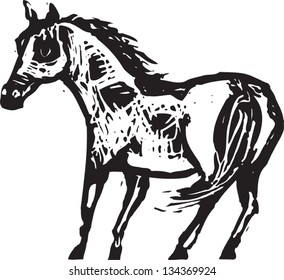 Black and white vector illustration of Pinto Horse