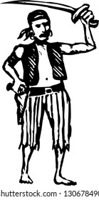 Black and white vector illustration of a pirate