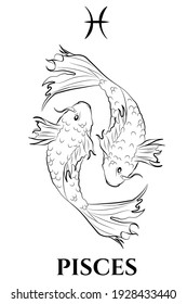 black and white vector illustration of pisces sign