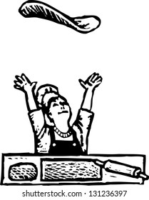 Black and white vector illustration of pizza chef