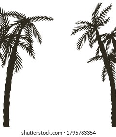 black and white vector illustration with place for text in the center. summer theme frame for lettering with silhouettes of coconut palm.
