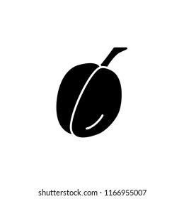 Black & white vector illustration of plum. Flat icon of fresh fruit. Vegan & vegetarian food. Health eating ingredient. Isolated object on white background. 