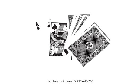 Black and white vector illustration, poker cards, blackjack cards.