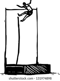 Black and white vector illustration of pole vaulter