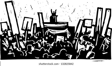 Black and white vector illustration of political convention