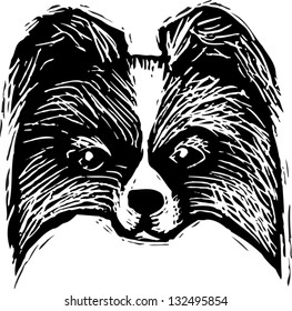 Black and white vector illustration of Pomeranian dog