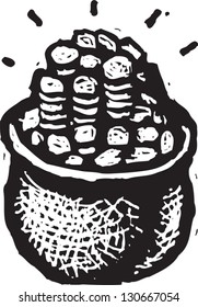 Black and white vector illustration of pot of gold
