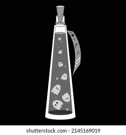 Black and white vector illustration of potions on halloween. Potions lesson