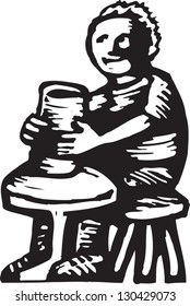 Black and white vector illustration of pottery