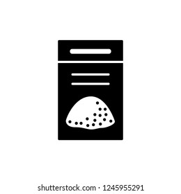 Black & white vector illustration of potting soil & mulch. Flat icon of compost pack or perlite granules for home plants. Isolated object on white background