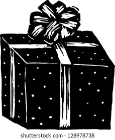 Black and white vector illustration of a present