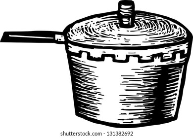 Black and white vector illustration of pressure cooker