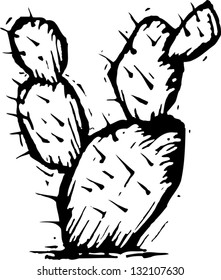 Black and white vector illustration of prickly pear cactus