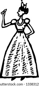 Black and white vector illustration of princess and the pea