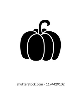 Black & white vector illustration of pumpkin vegetable. Flat icon of fresh organic winter squash veggie. Vegan & vegetarian food. Health eating ingredient. Isolated object on white background. 