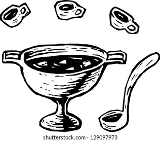 Black and white vector illustration of a punch bowl