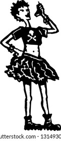 Black and white vector illustration of punk teen girl