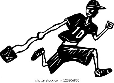 Black and white vector illustration of purse snatcher