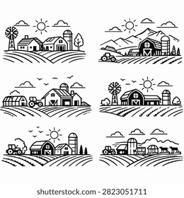 Black and white vector illustration of quaint European houses covered in snow with detailed rooftops