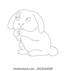 Black and white vector illustration of rabbit in cartoon style