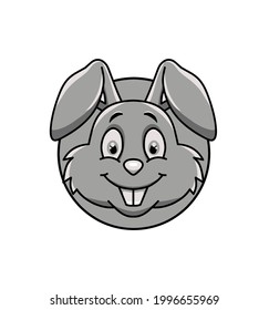 black and white vector illustration of rabbit's head in simple flat style.