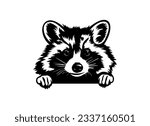 Black and white vector illustration of raccoon