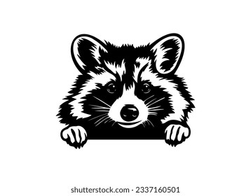 Black and white vector illustration of raccoon