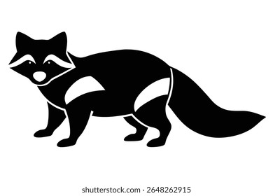 Ilustração vetorial em preto e branco de uma silhueta de guaxinim sobre um fundo branco. A imagem é simples e minimalista em estilo.