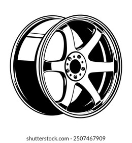 black and white vector illustration of a racing car wheel rim