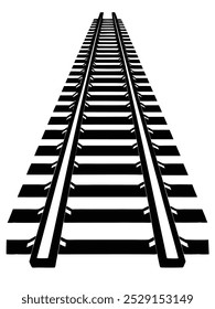 Ilustración vectorial en blanco y negro de una pista de ferrocarril aislada sobre un fondo blanco, diseño simple y minimalista.