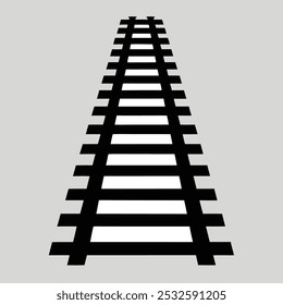 Ilustración vectorial en blanco y negro de una pista de ferrocarril aislada sobre un fondo blanco, diseño simple y minimalista.