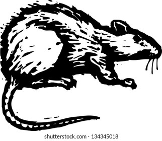 Black and white vector illustration of a rat