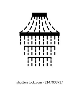 Schwarz-Weiß-Vektorgrafik von Retro-Kristallglas-Kronleuchter. Flaches Silhouette Symbol der Vintage Pendant Deckenleuchte. Luxushüttenlampe. Einziger Gegenstand auf weißem Hintergrund 