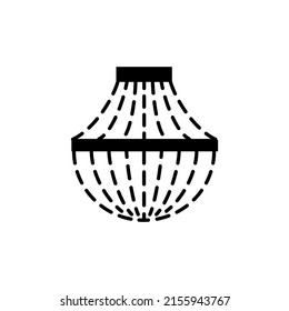 Schwarz-Weiß-Vektorgrafik von Retro-Kristallglas-Kronleuchter. Liniensymbol der Vintage-Anhänger Deckenleuchte. Luxushüttenlampe. Einziger Gegenstand auf weißem Hintergrund 