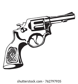 Black and white vector illustration of retro revolver